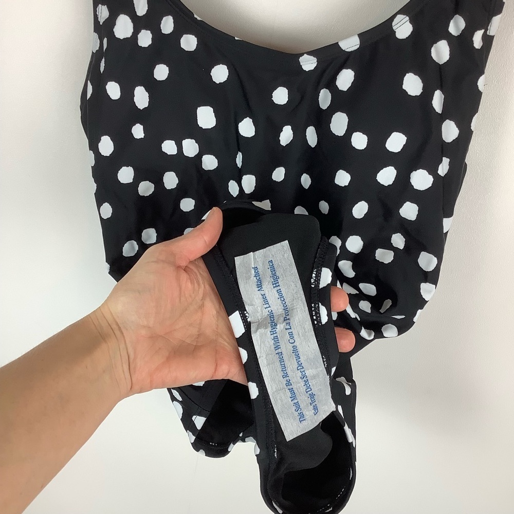 Kona Sol One Piece Polka Dot Black White Wide Strap Modest Swimsuit Small NWT - Picture 6 of 10